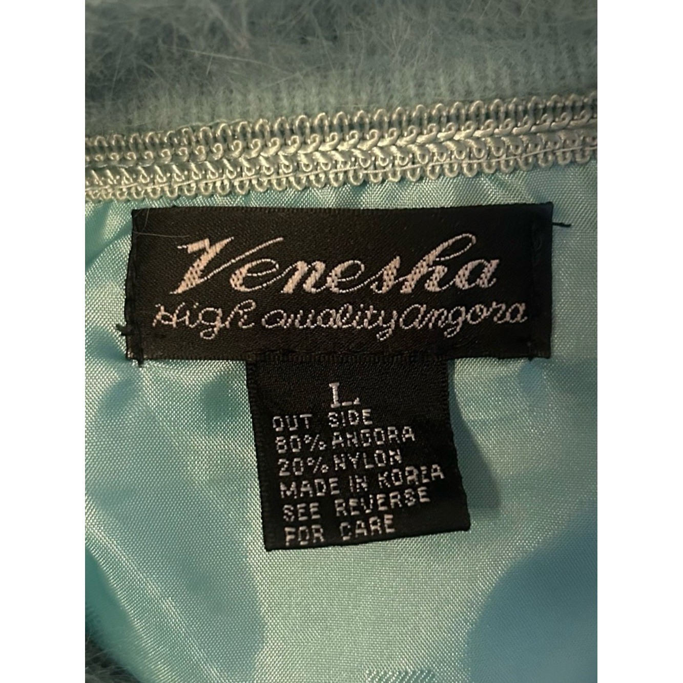 Vintage Venesha Angora Button Down Cardigan Sweater with Collar Sz Large Green