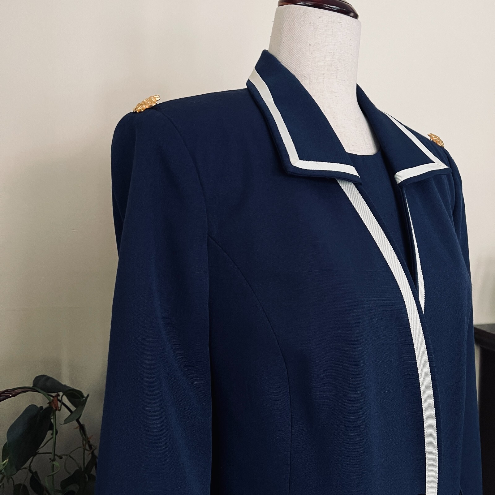 Diane Roberts Vintage Navy Blue Nautical Dress sz 14H Gold Star Buttons 3 piece