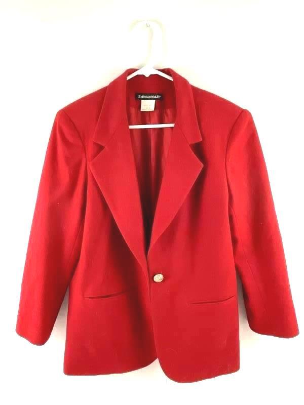 Vintage Savannah Blazer Women’s Sz 12P Red Pure Wool Pockets Shoulder Pads