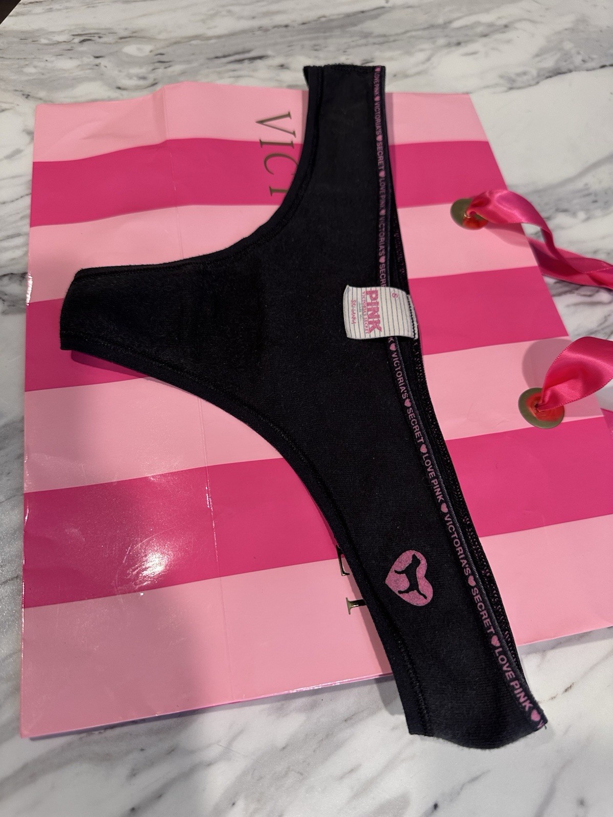 Vintage Year 2000 Victoria’s Secret PINK Cotton Thong Dark Gray/black Small Y2K