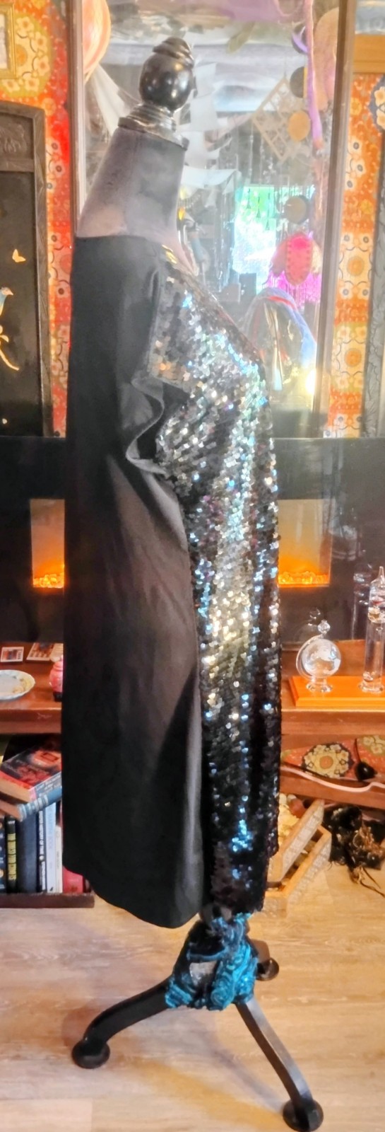 OSNT Rocker Star Alfani Sequined Festival Noir Shift Soft Flowing Belt Dress L