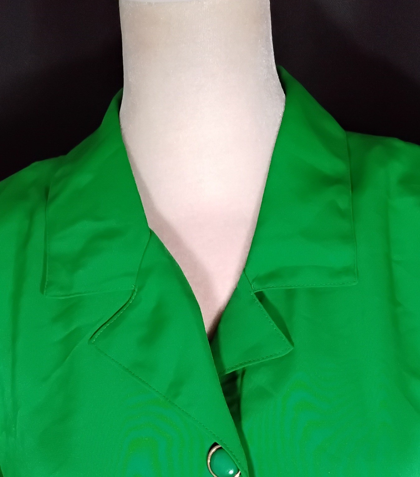 Vtg 80s Caron Petite Chicago Green Blouse Elastic Waist Short Sleeves Sz 8 USA