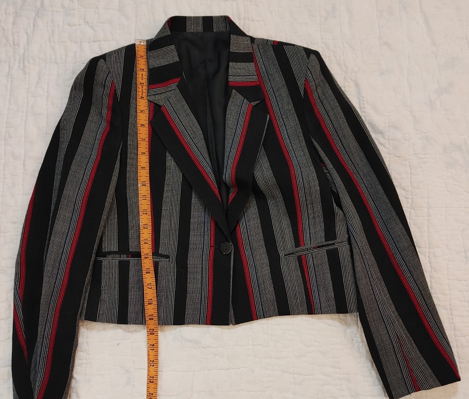 Vintage Wool Suit Jacket Short Richard Benay sz 11/12 Black Red Gray Bolero
