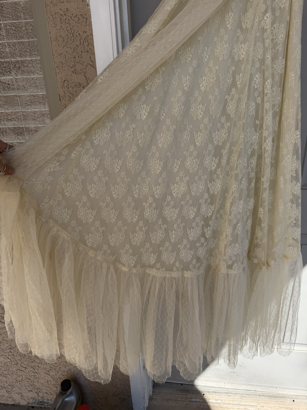 Vtg 70s Jody T Of California Ivory Blush Lace Hi Low Maxi Wedding Festival Dress