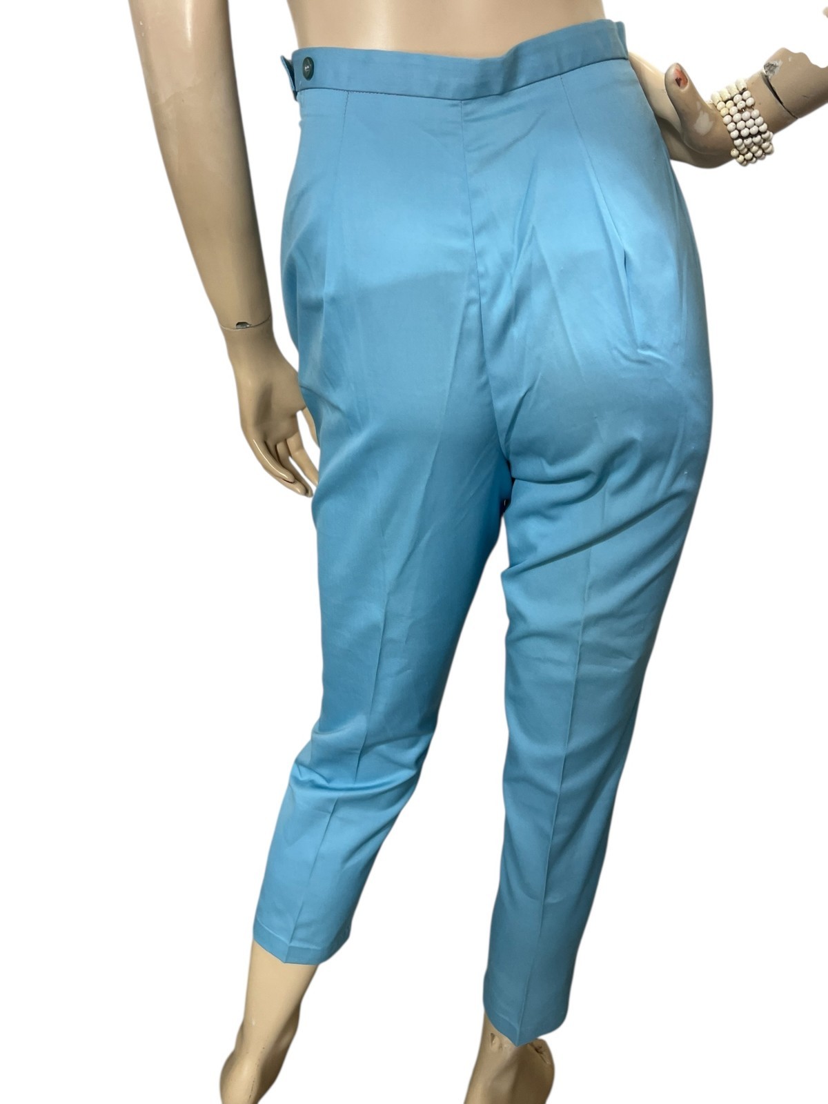 NOS Vtg 60s XS Cigarette Pants High Waist 23.5 Baby Blue Tapered Ankle Slacks
