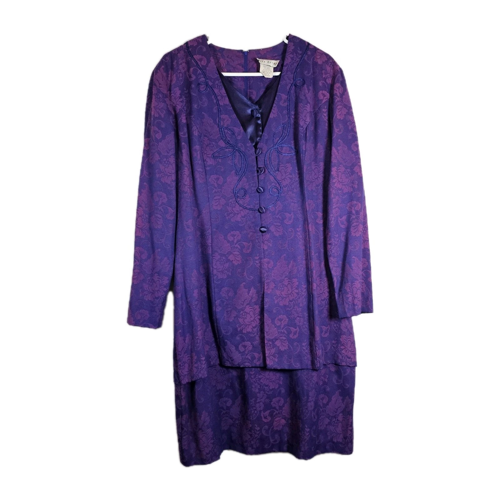 Vintage 1980’s Miss Dorby Midi Dress Size 16W Purple Pink Floral Layered Look
