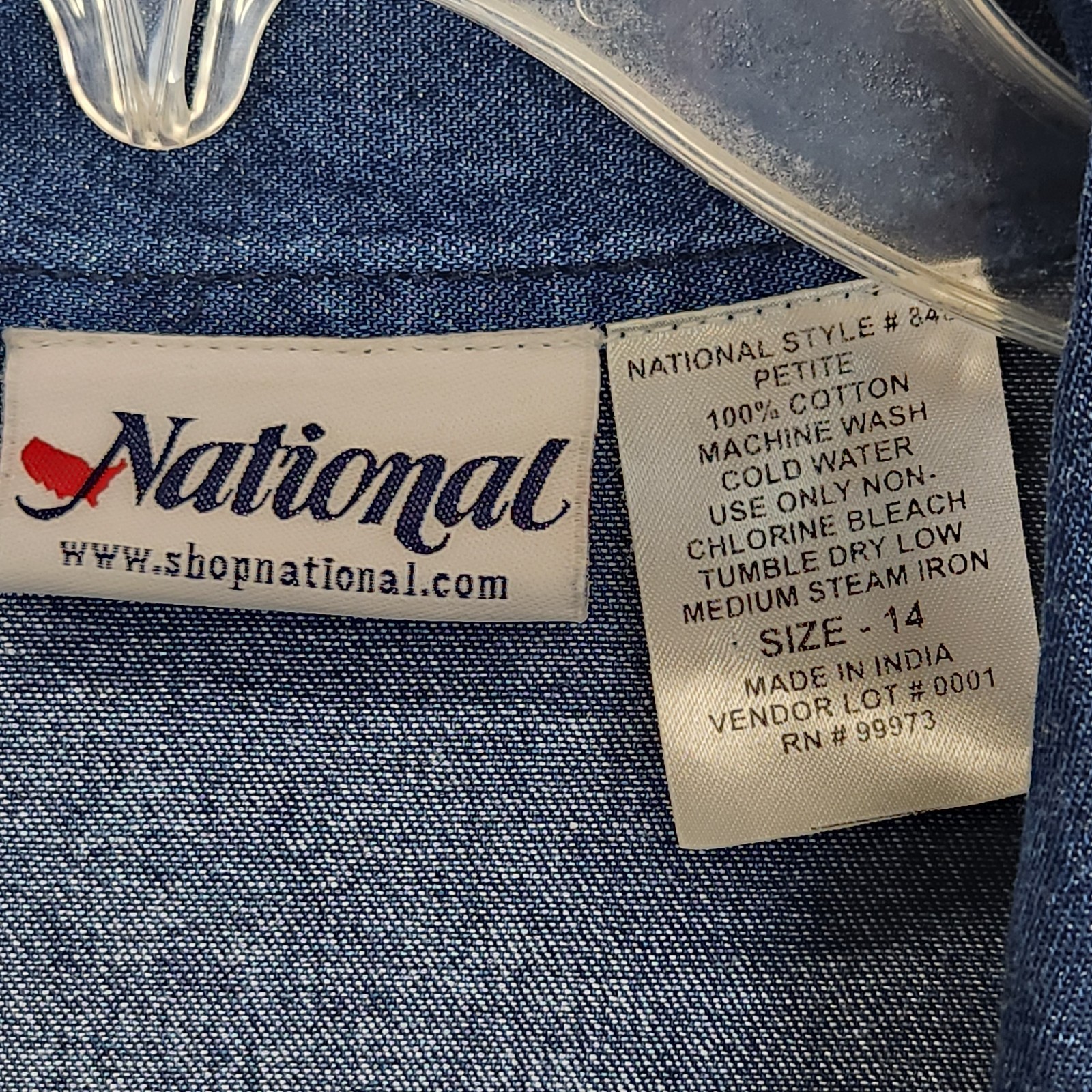 Vintage National Denim Button Jacket Size 14 Embroidered Floral Applique Cotton