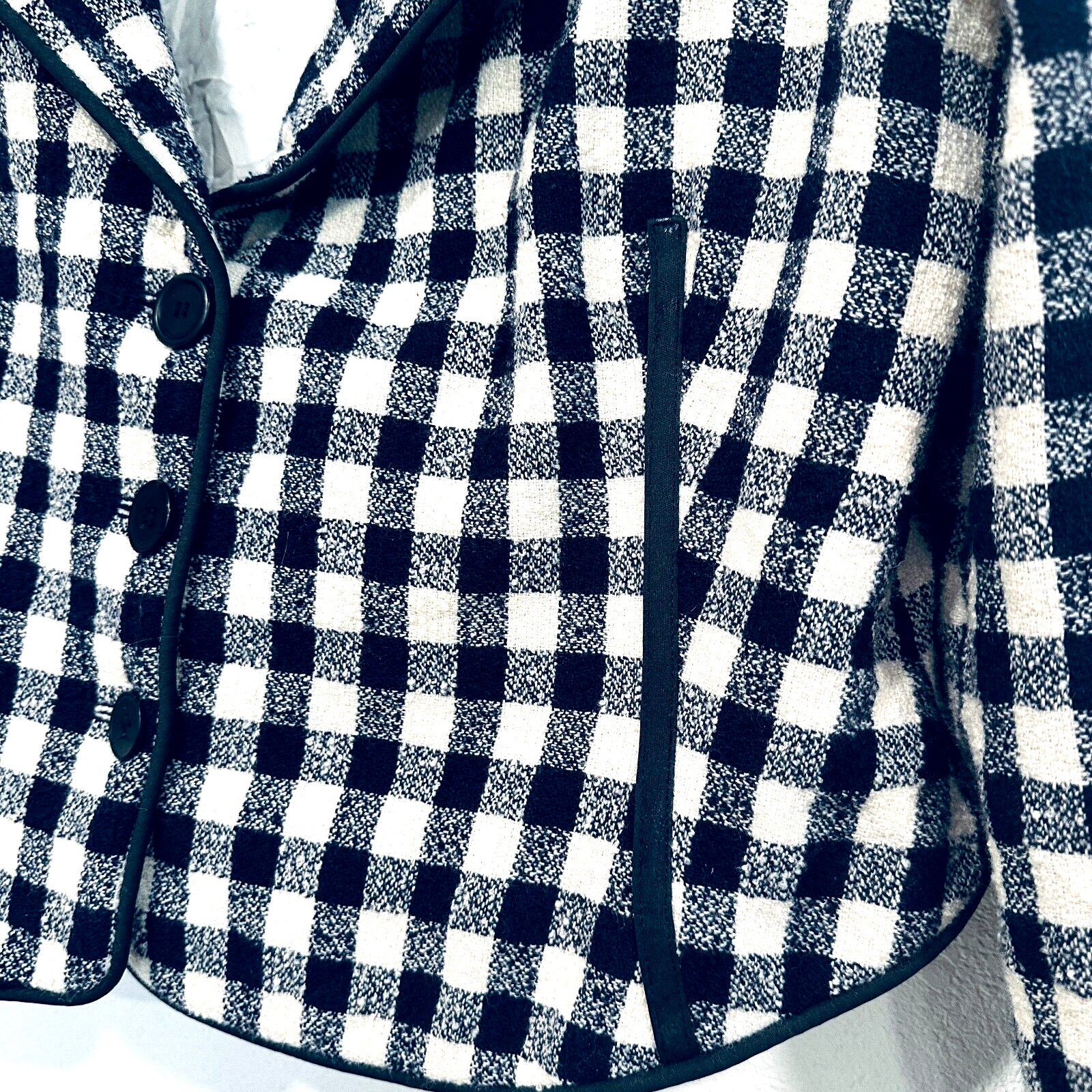 Vintage Moschery Wool Blazer Jacket Navy Blue / White Plaid Made in USA Size 14