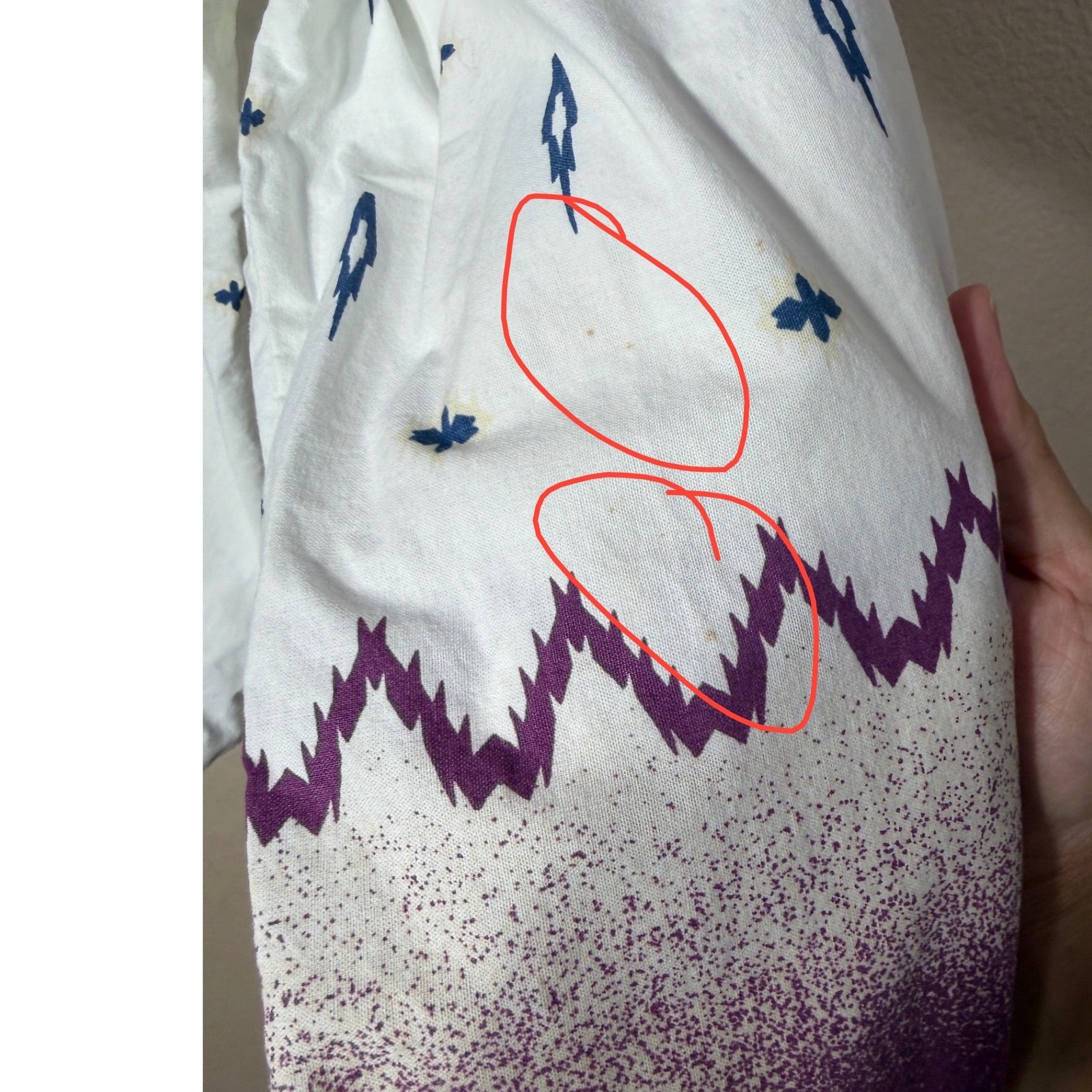 Alamosa Vintage Womens Southwestern Cropped Cotton Top White Teal Purple L