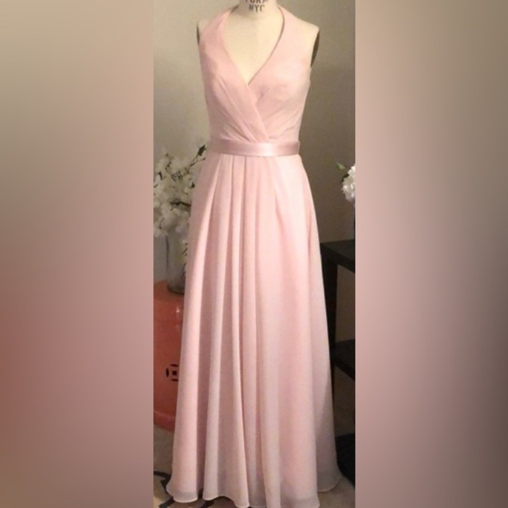 NWT White by Vera Wang Chiffon Halter Dress Tulle Bow Blush Sz 14