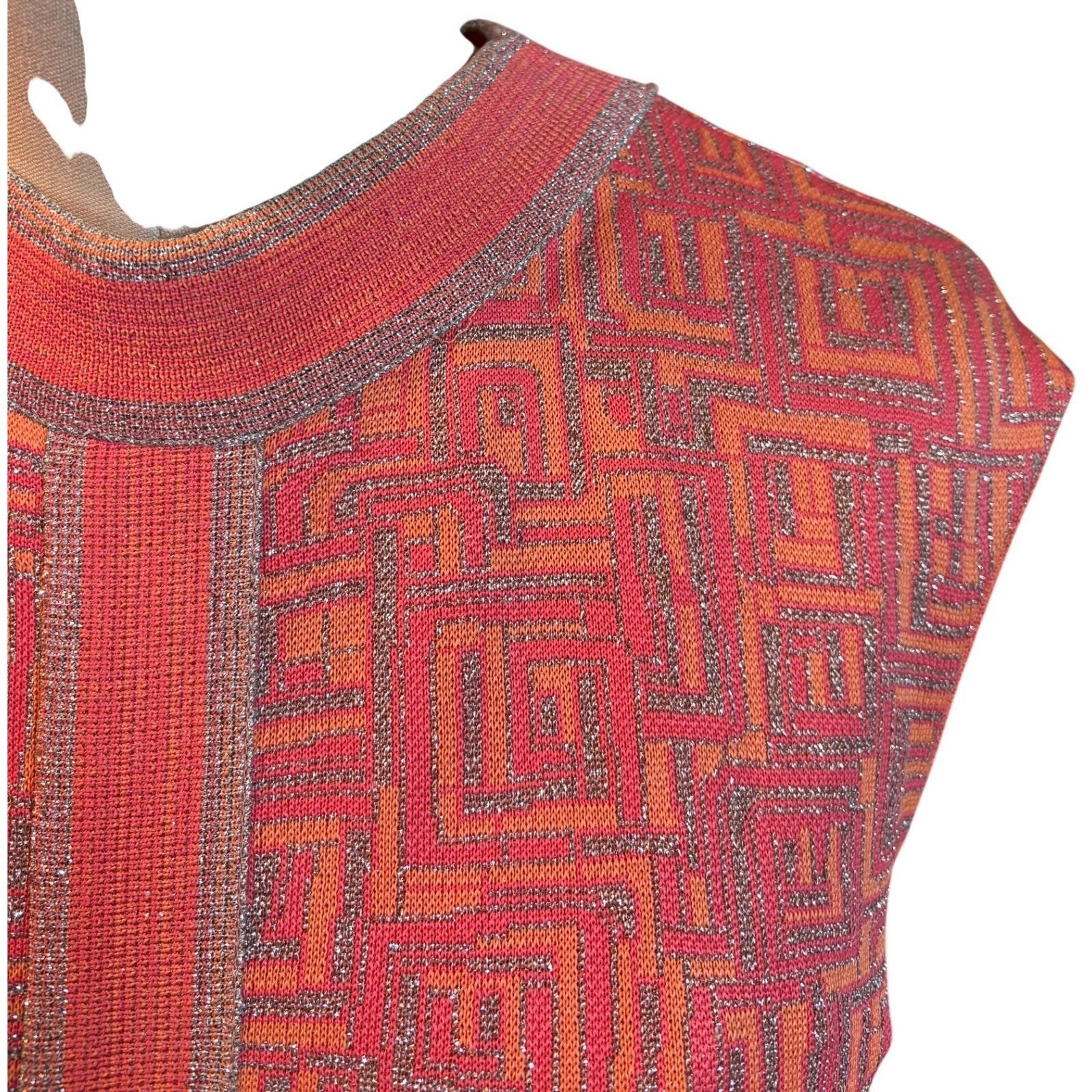 Mod Geometric Lurex Tannel Knits Sheath Dress Sleeveless Pink Orange Vintage