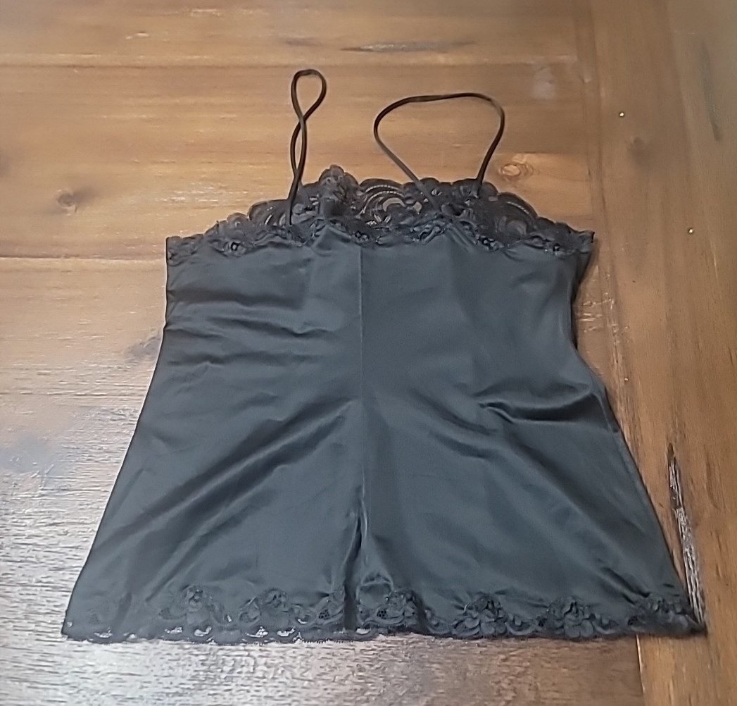 Vintage Eaton Women’s Black Cami Slip Camisole Top Made In France M ? FLAWS