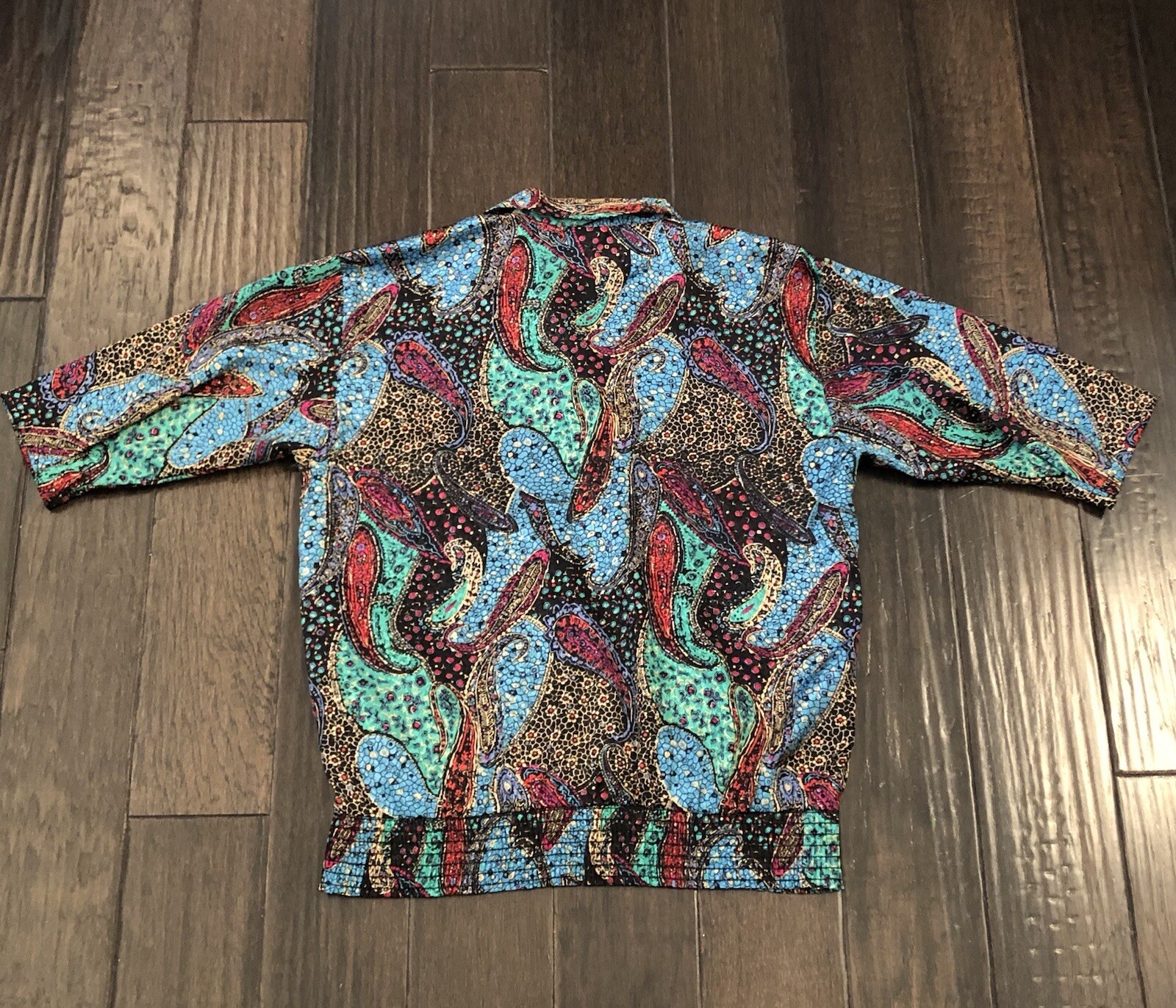 Vtg Lori Of California Blouse Womens Multicolored Paisley Sz 12 Smocked Waist