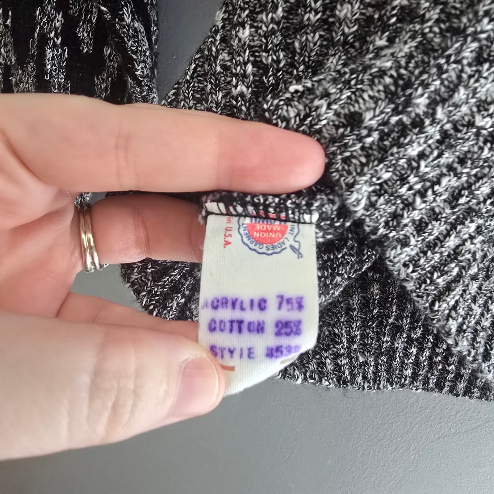 Vtg Bonnie and Bill Gene Ewing Abstract Knit Sweater Black White 80s USA Made