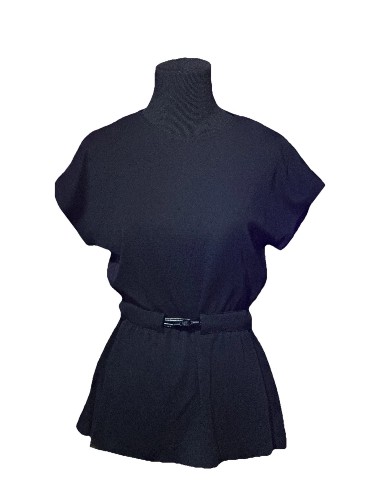Vintage 70s Pedestal Saks Fifth Ave Black Polyester Batwing Top Size S/M