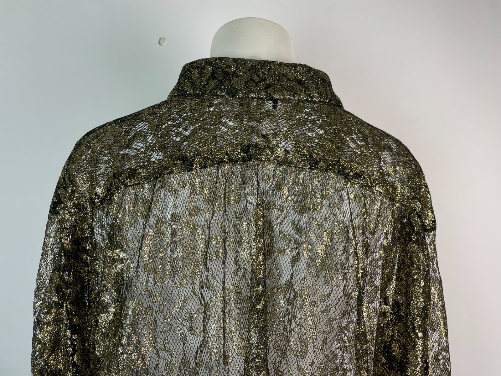 Vintage 80s OVERSIZED I. MAGNIN gold black sheer long sleeve blouse top 2 USA