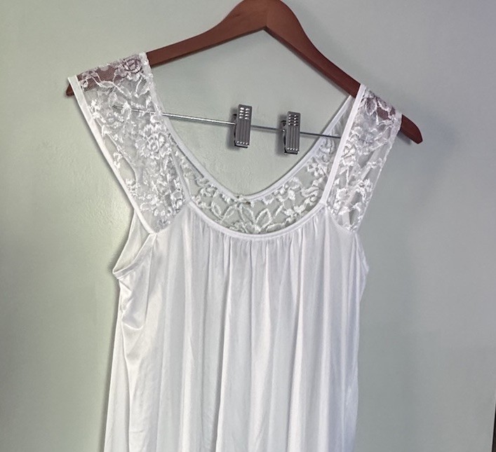 Koret White Nylon and Lace Nightgown Bridal Boudoir Romantic Vintage Medium USA