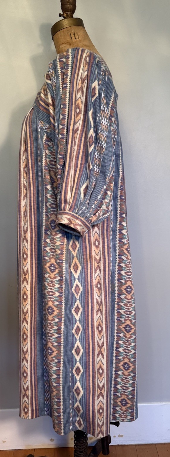 Vintage Ruth Norman Muumuu Dress Puff Sleeves Southwest Aztec Soft Fits S-M