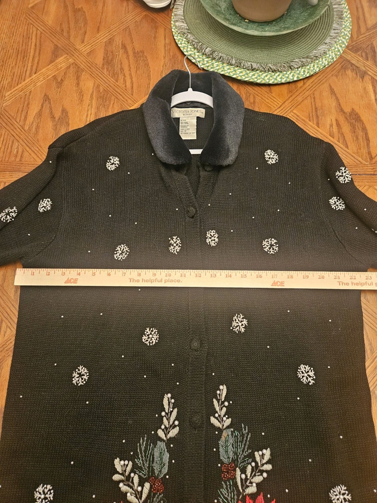 Christmas Holiday Black Cardigan Sweater 1XL Victorial Jones Co.