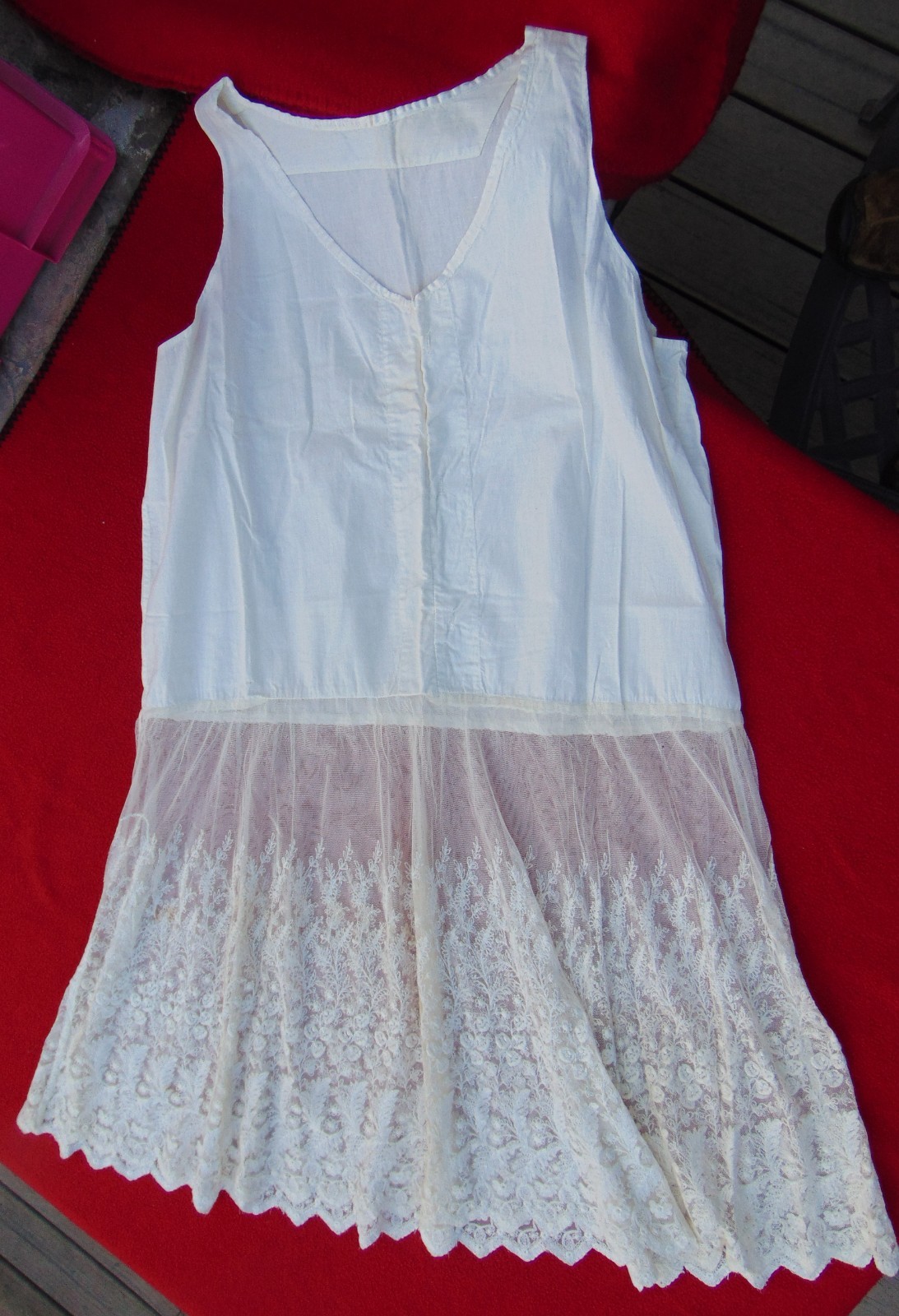 ANTIQUE VICTORIAN COTTON PETTICOAT~1890s ~WOMAN’S MED/LG~LACE BOTTOM~ SLEEVELESS