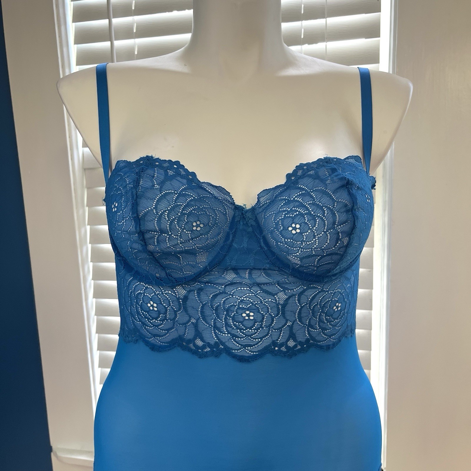 VTG 90s FREDERICK’S OF HOLLYWOOD Teal Blue Underwire Stretch Lace Nightie SZ XL