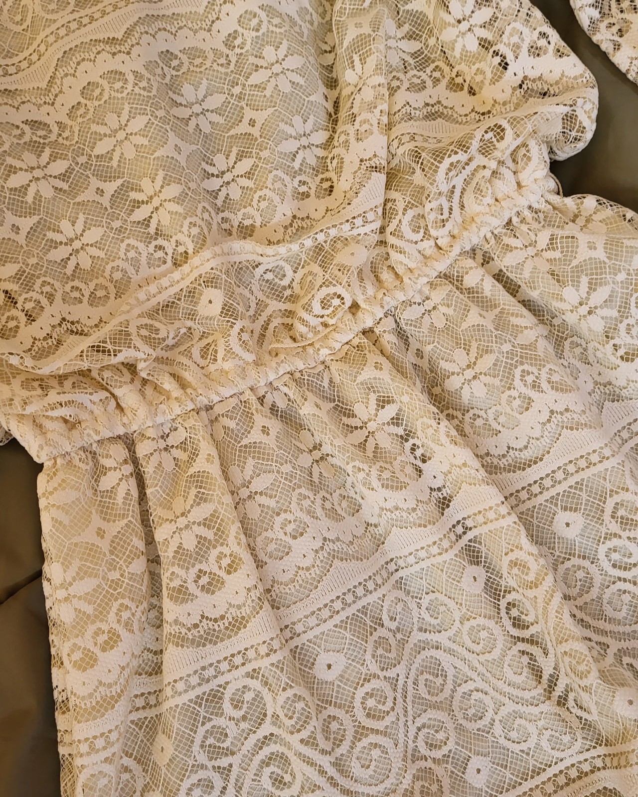 Vtg 70s 80s Lace Boho Wedding Dress Long Sleeve ILGWU Union Made 1920s Revival M