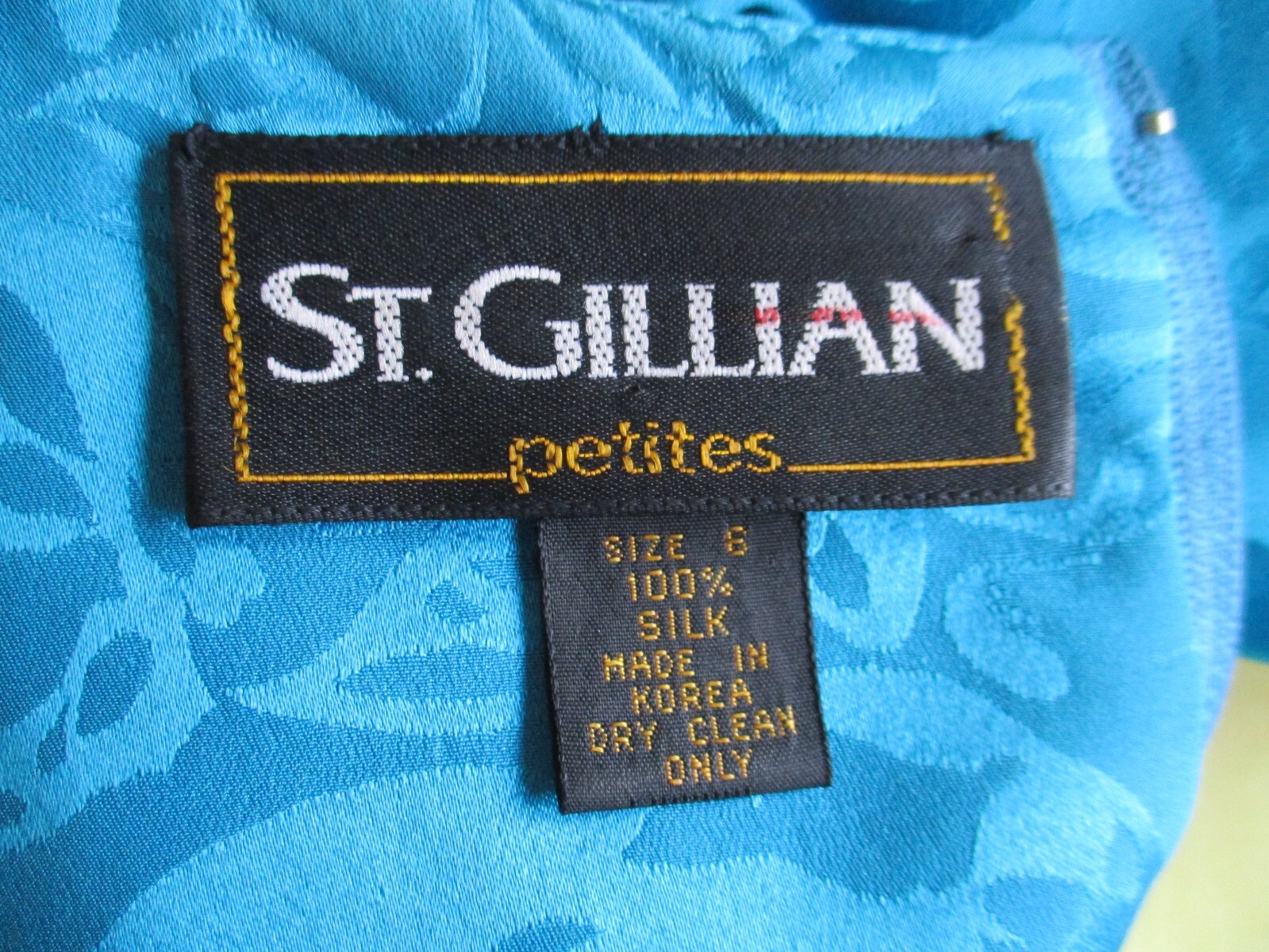 Vintage 80s St Gillian Turquoise Silk Dress 6P Dolman Sleeve Ruffle Skirt