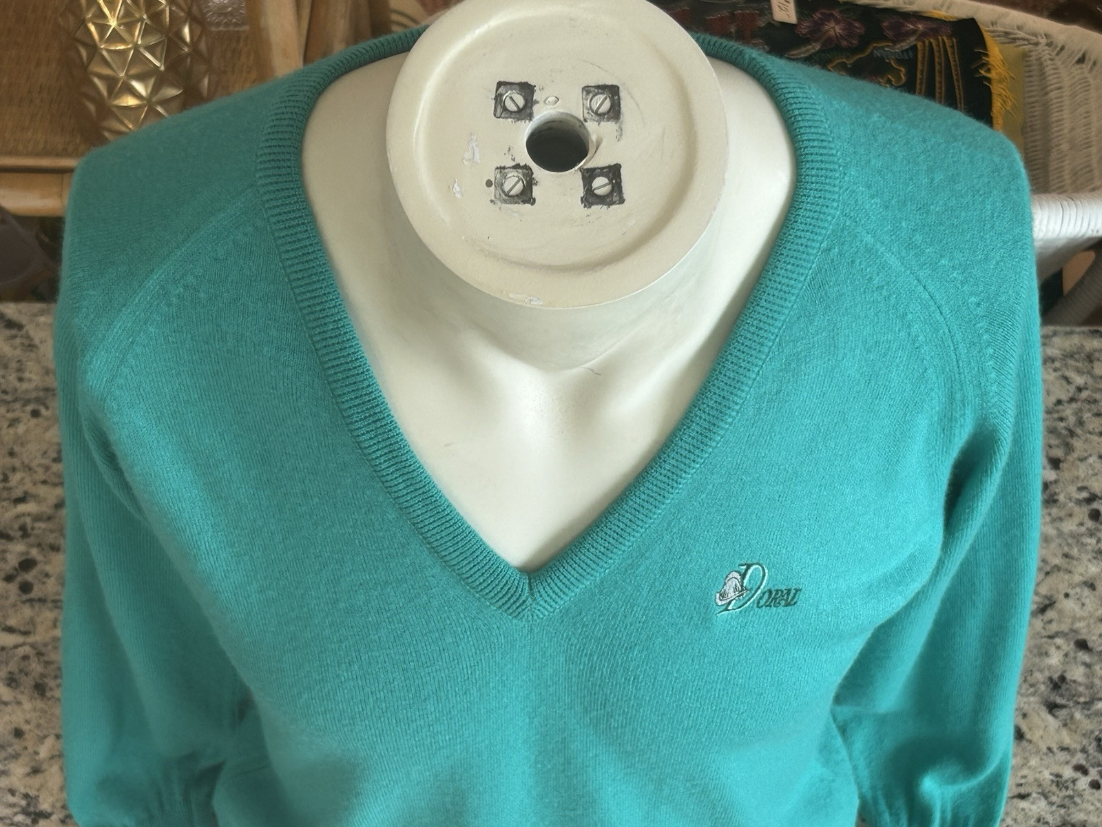 Vintage 70s 80s Doral Country Club FL Women’s V-Neck Green Sweater Large