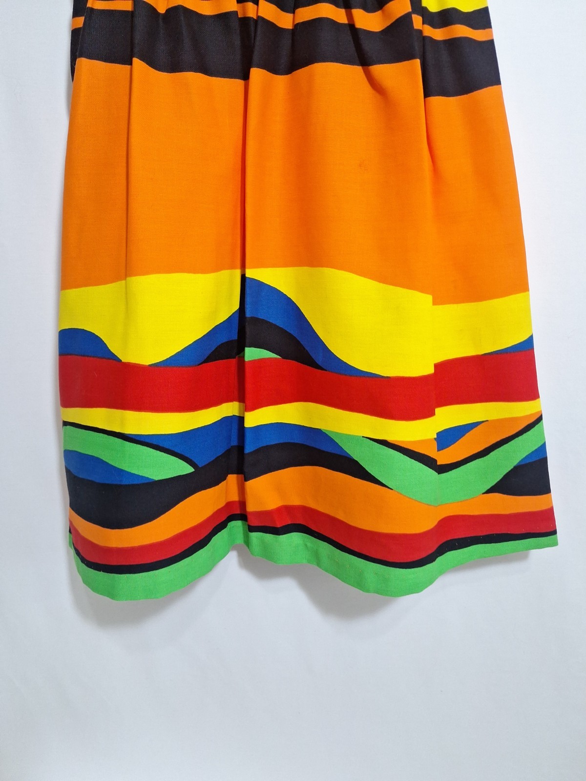 Vtg 70s Malia Honolulu Rainbow Striped Dress Cutout Open Back Mod Pop Art Small
