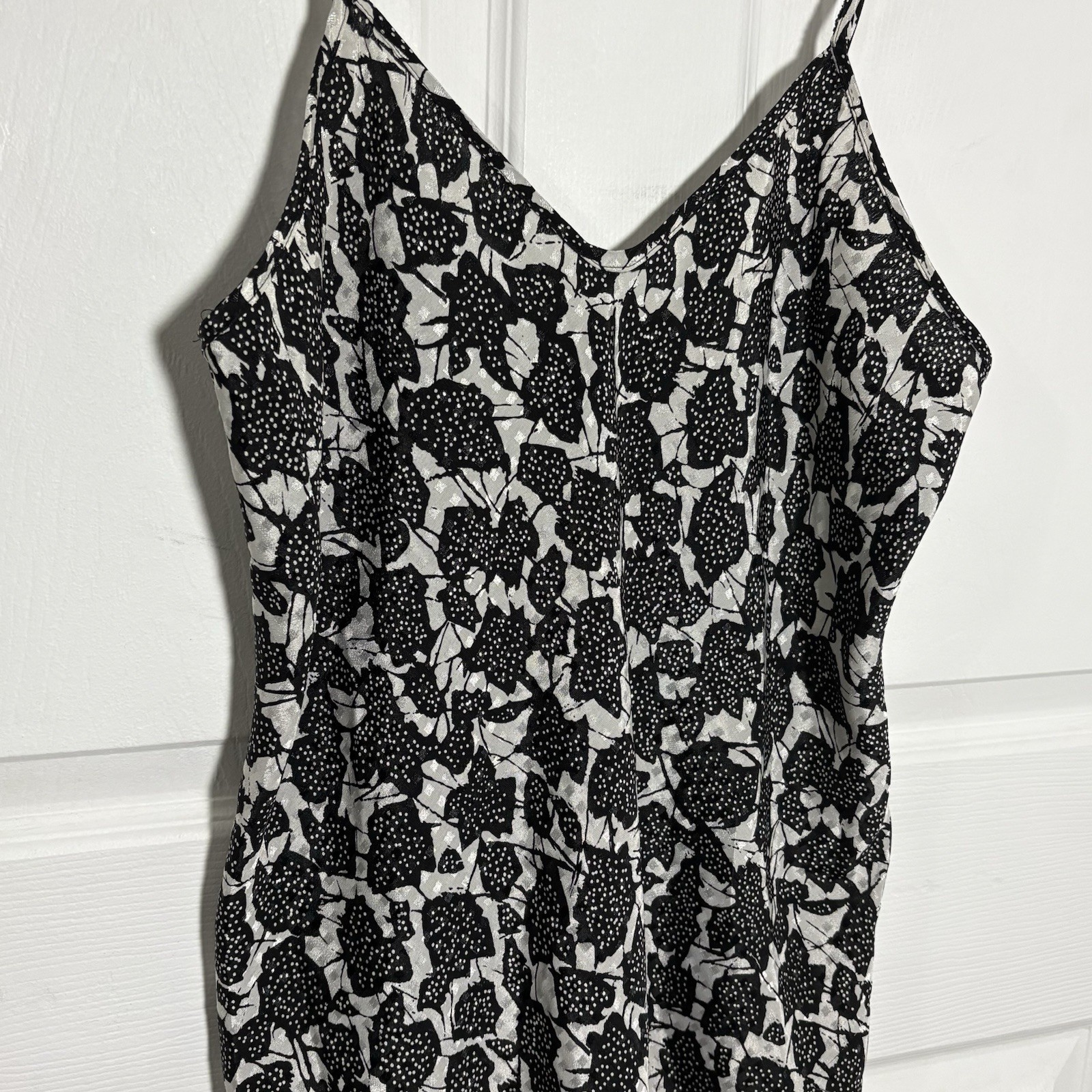 Vintage Black Silver Satin Slip Dress Size S Nightie Lingerie Gothic Romantic