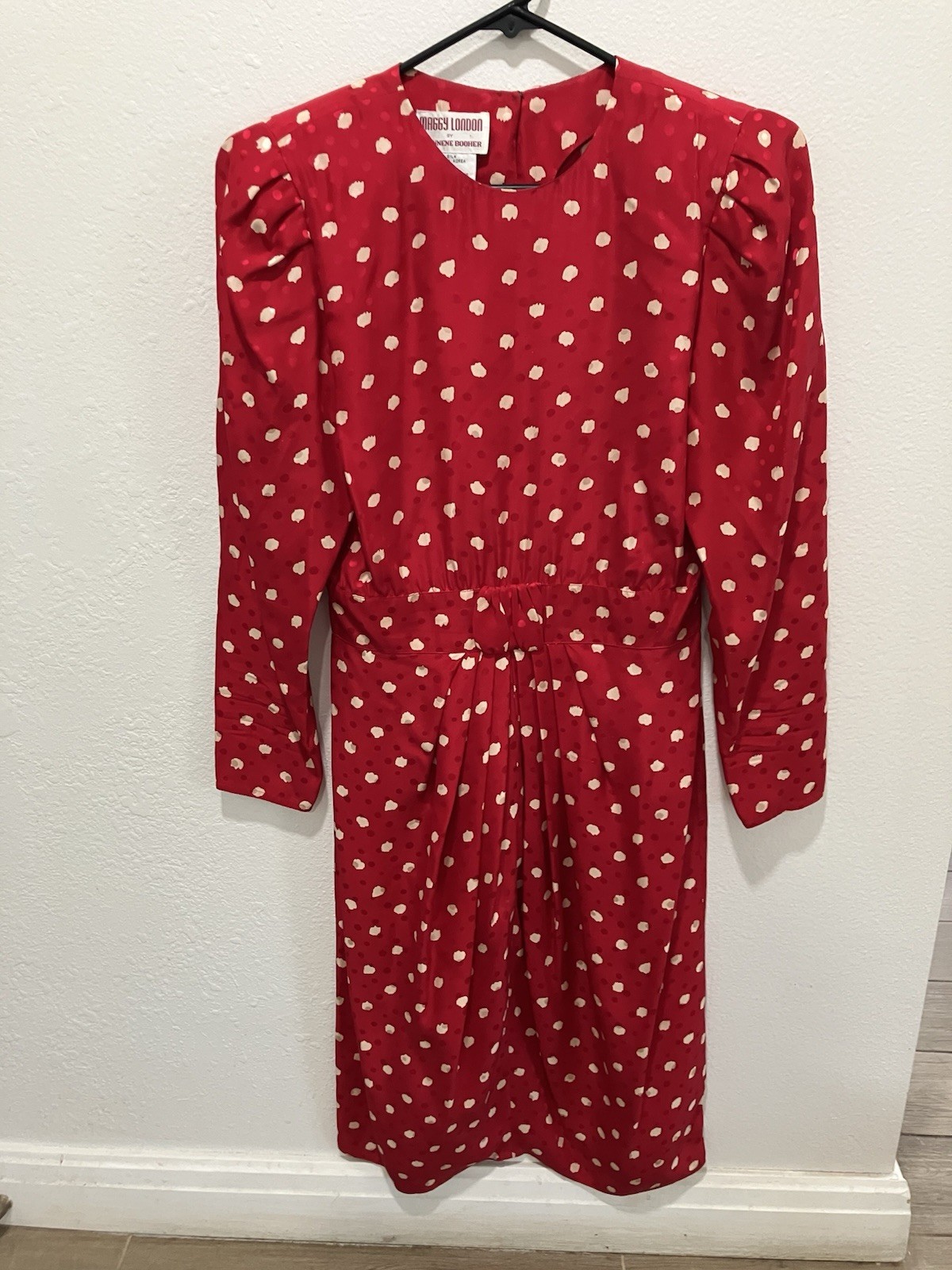 Vintage 1980’s Maggy London By Jeannene Booher 100% Silk Red With Polka Dots