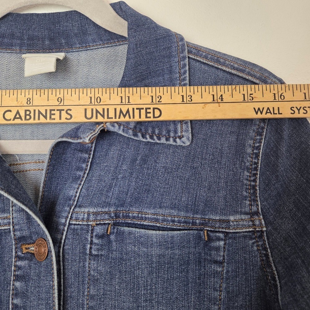 Chicos Denim Jacket Womens 0P Blue Button Up Classic Casual Petite 4/6P