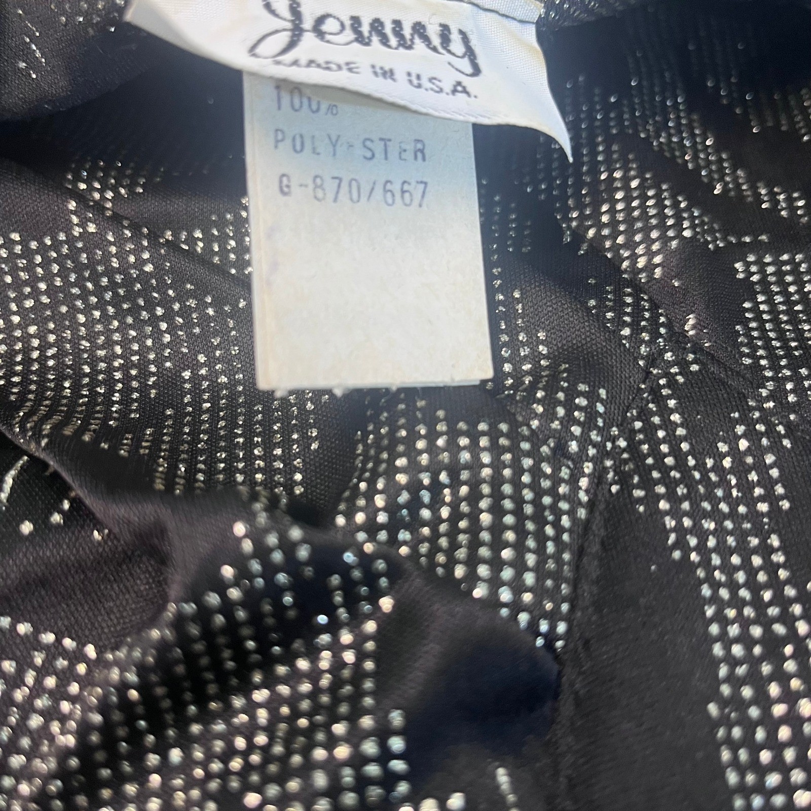 Vintage Jenny Black Silver Metallic Peplum Maxi Dress Size 12 Made in USA Floral