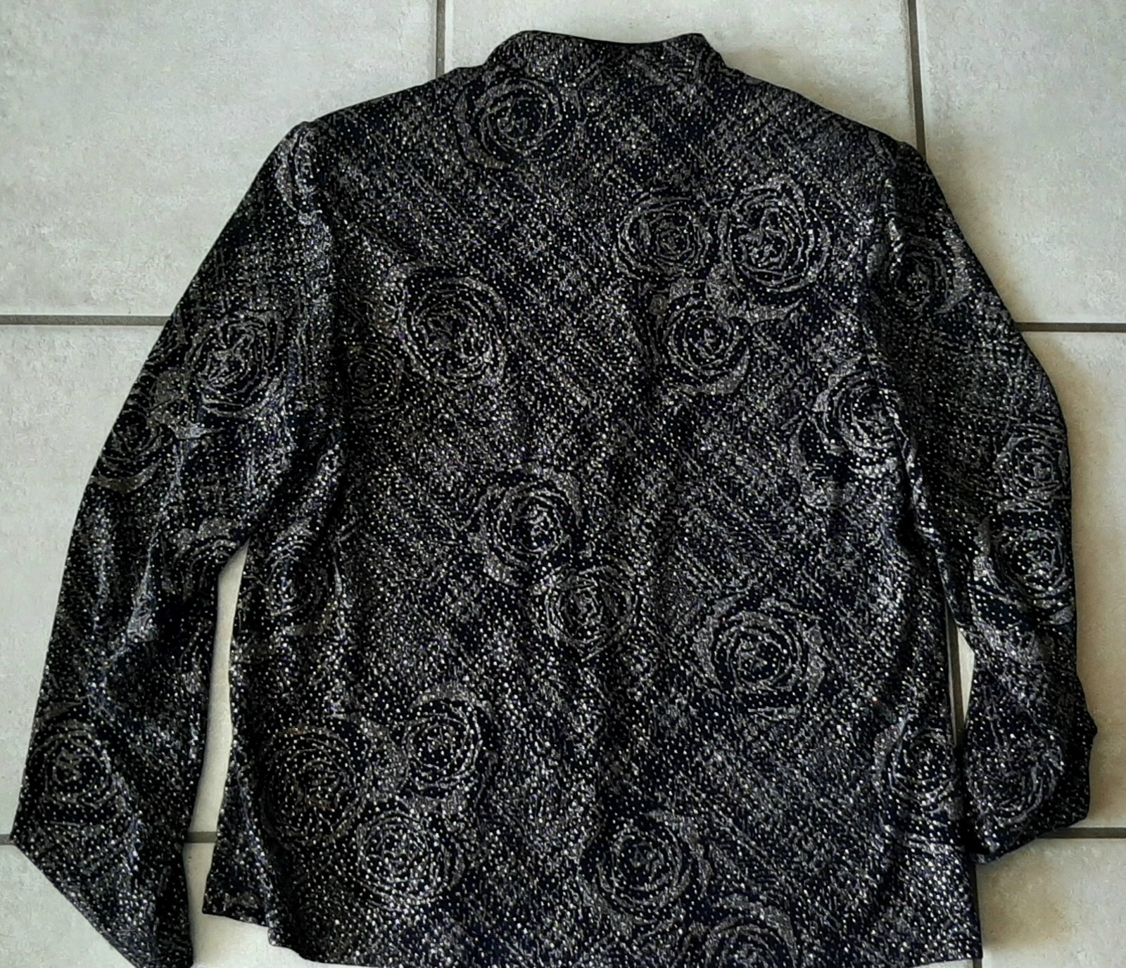 Rare Vintage R&M Richards Velvet Jacket Black Floral Glitter Made in USA Size 12