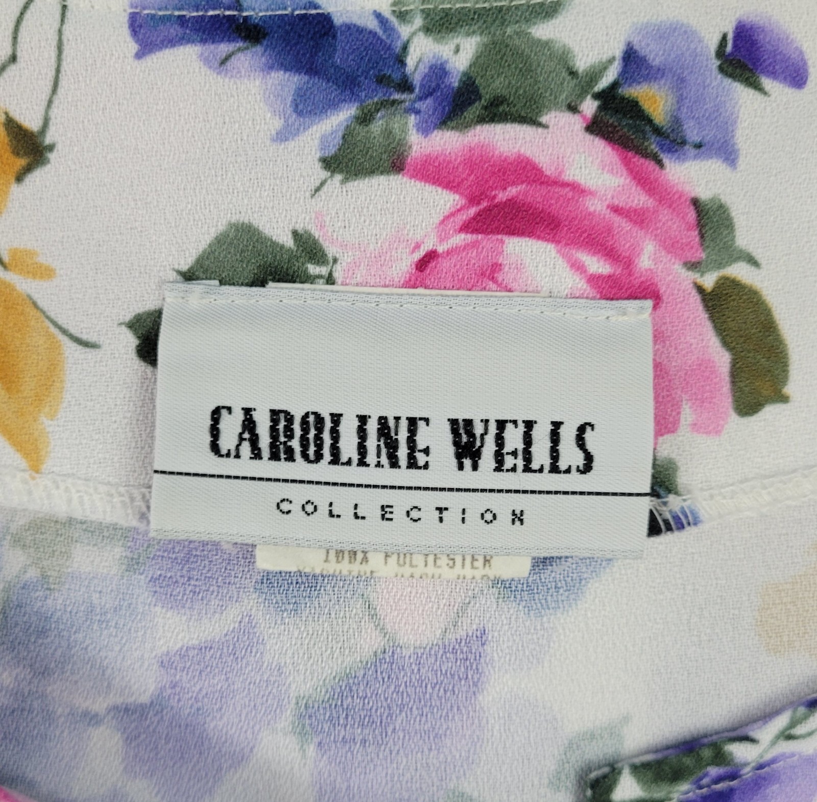 Vtg Caroline Wells White Floral Princess Seamed Shift Dress w Buttons Size 14