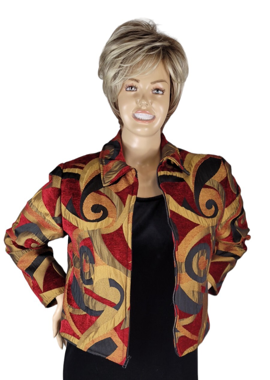 Vintage Painted Pony Uniquely USA Cropped Abstract Velvet Tapestry Jacket Size M