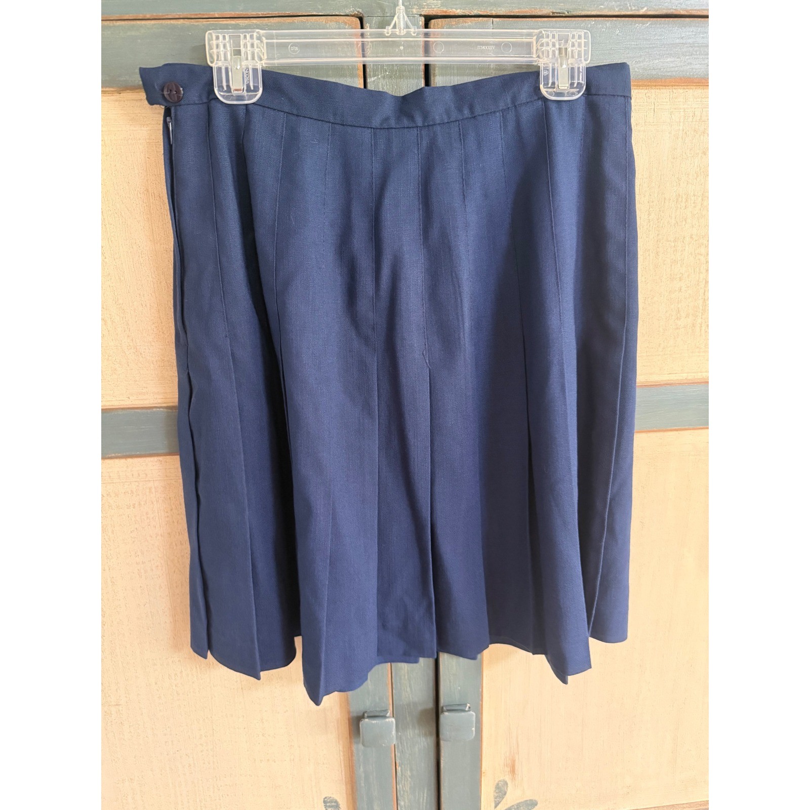 Vintage Michele Navy Blue Pleated Skirt Mid Length Dark Academia School Girl 14