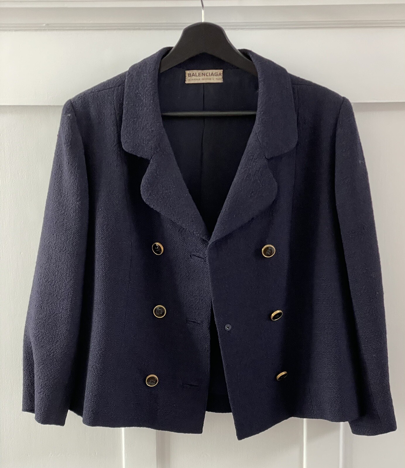 Vintage 1950’s CRISTOBAL BALENCIAGA Couture DB Navy Tweed Jacket Skirt Suit