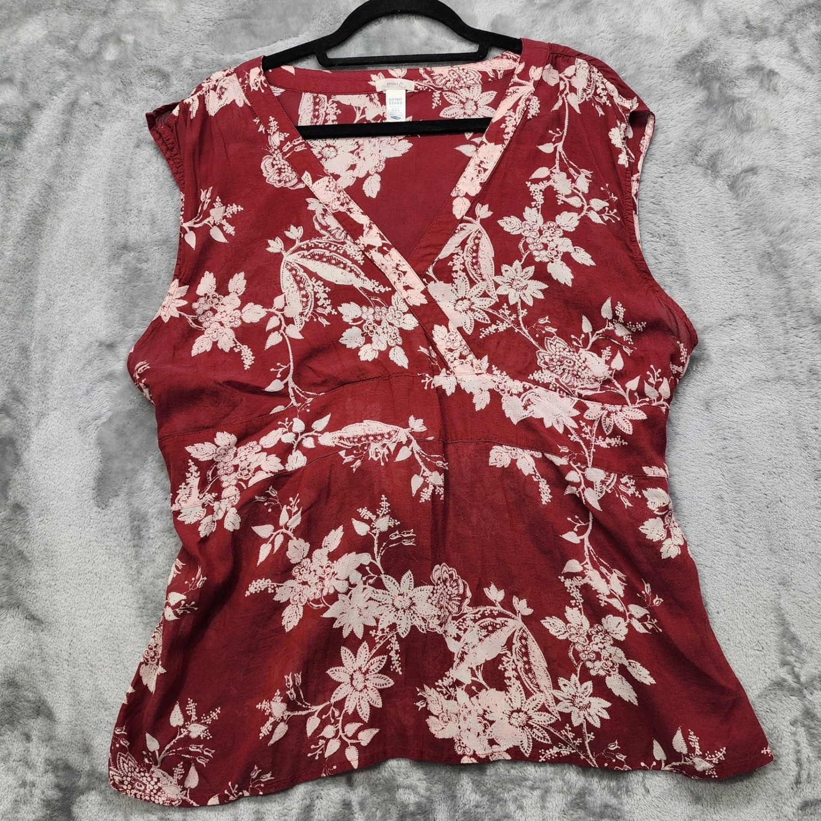 Vintage Y2K Old Navy Top Womens XXL Red Pink Floral Sleeveless V-Neck Tie Waist
