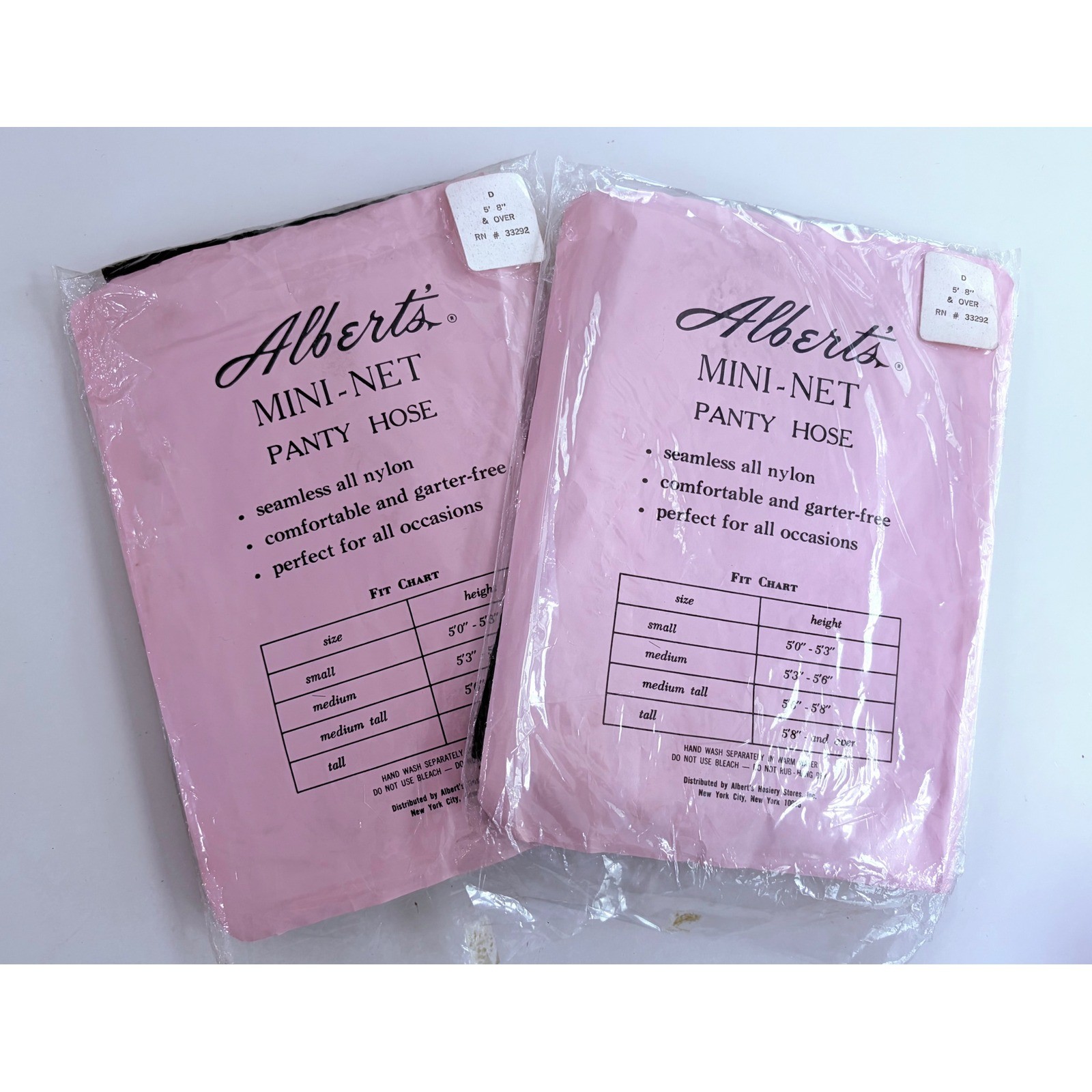 VTG Alberts Mini Net Panty Hose Lot of 2 NOS Size Tall 5’8″+ Off Black Fishnet
