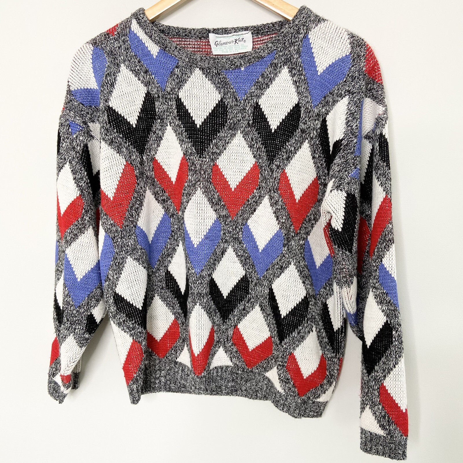 Vintage 80’s Glamour Knits Acrylic Sweater Graphic Geometric Sweater Size M