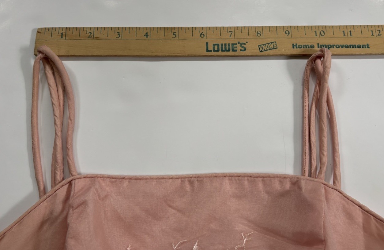 Vintage Pink Embroidered Organza Wiggle Dress Pin-Up Tiki Rockabilly XS Flawed