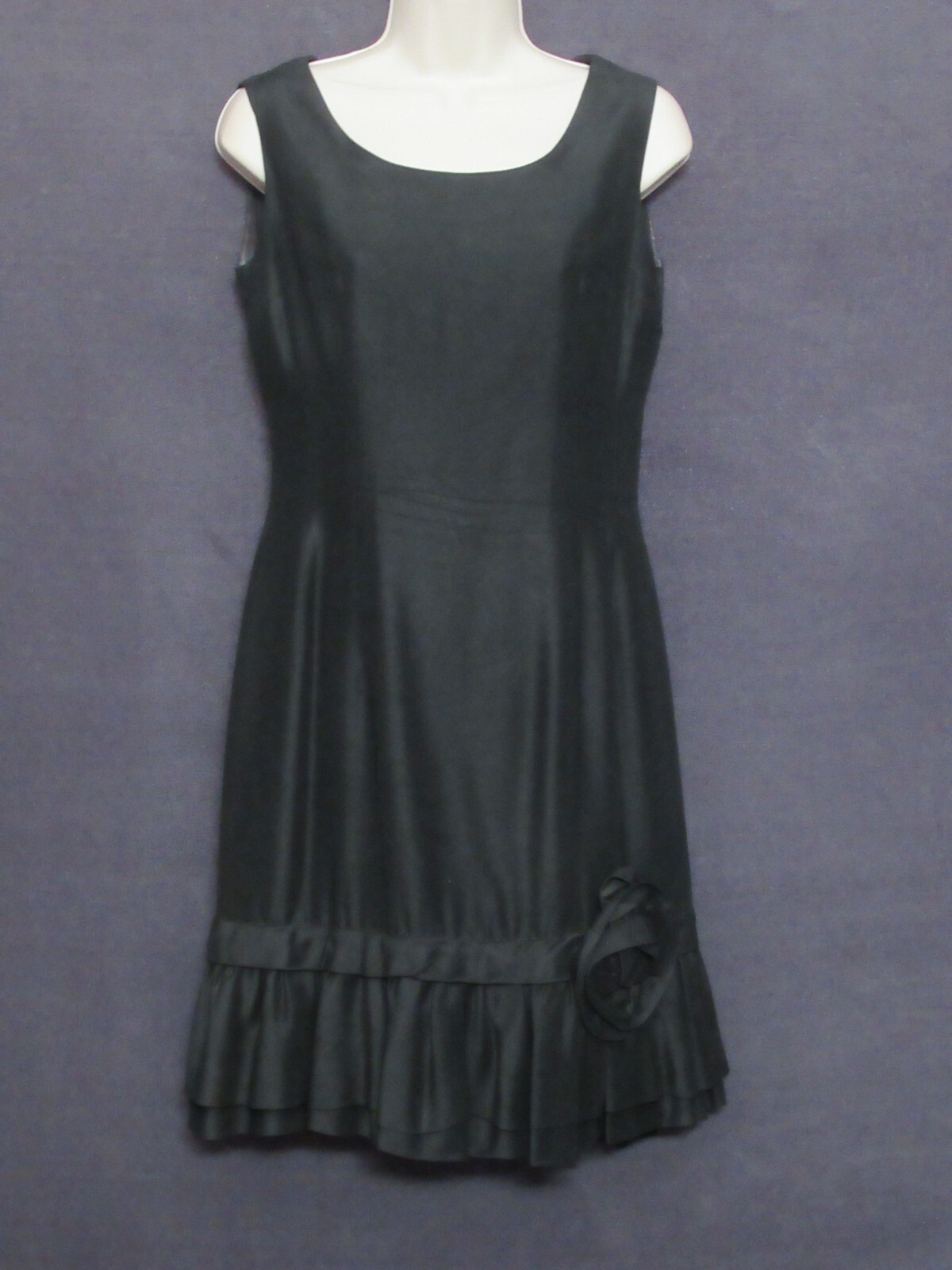 50’s Vintage SABA Juniors Black Sleeveless Fitted Pleated Rosette Party Dress M