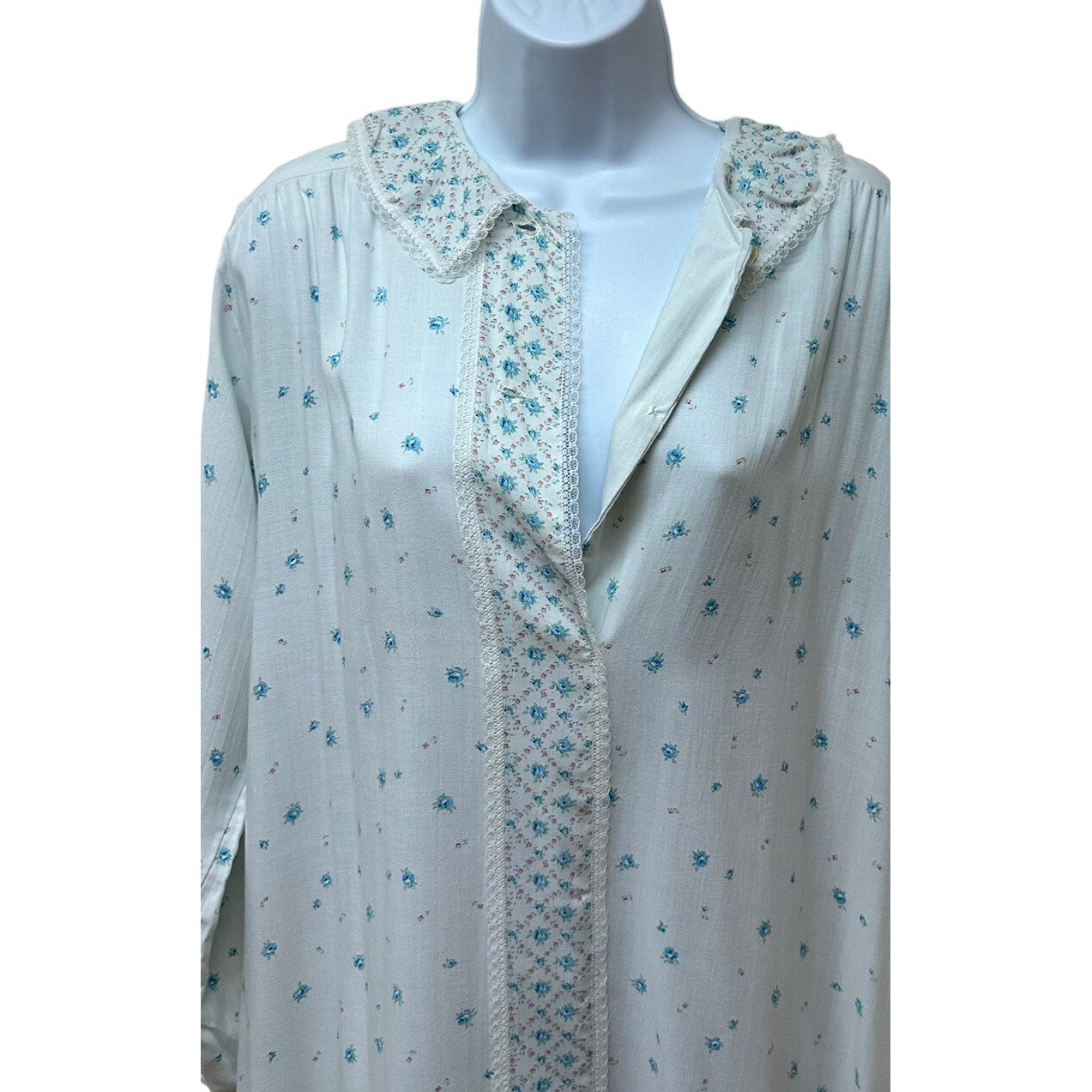 Vtg Dainty Floral Nightgown Dress Lace Peterpan Collar Prairie Cottagecore L NEW