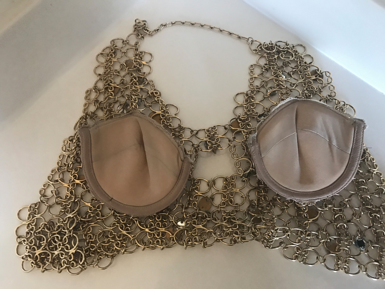 Vintage Designer GOLD Chain Link Chainmail Halter Dress Top Paco Rabanne Era S