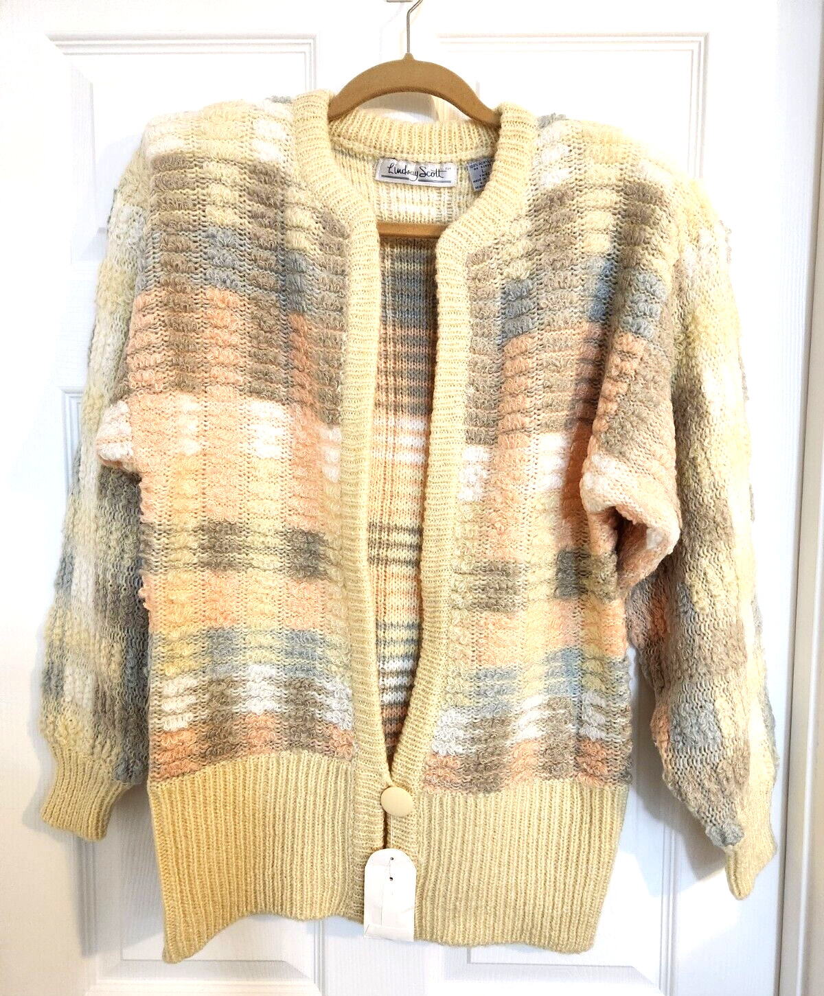 Lindsay Scott Women’s Large Chunky Knit Oversized Cardigan Sweater Vintage 80s
