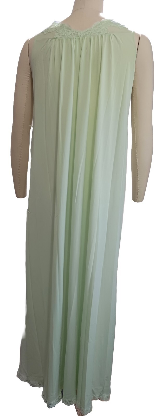 Vtg ShadowLine Pullover Long Nightgown Sz Sm Mint Green Lace Pink Rose Nylon USA