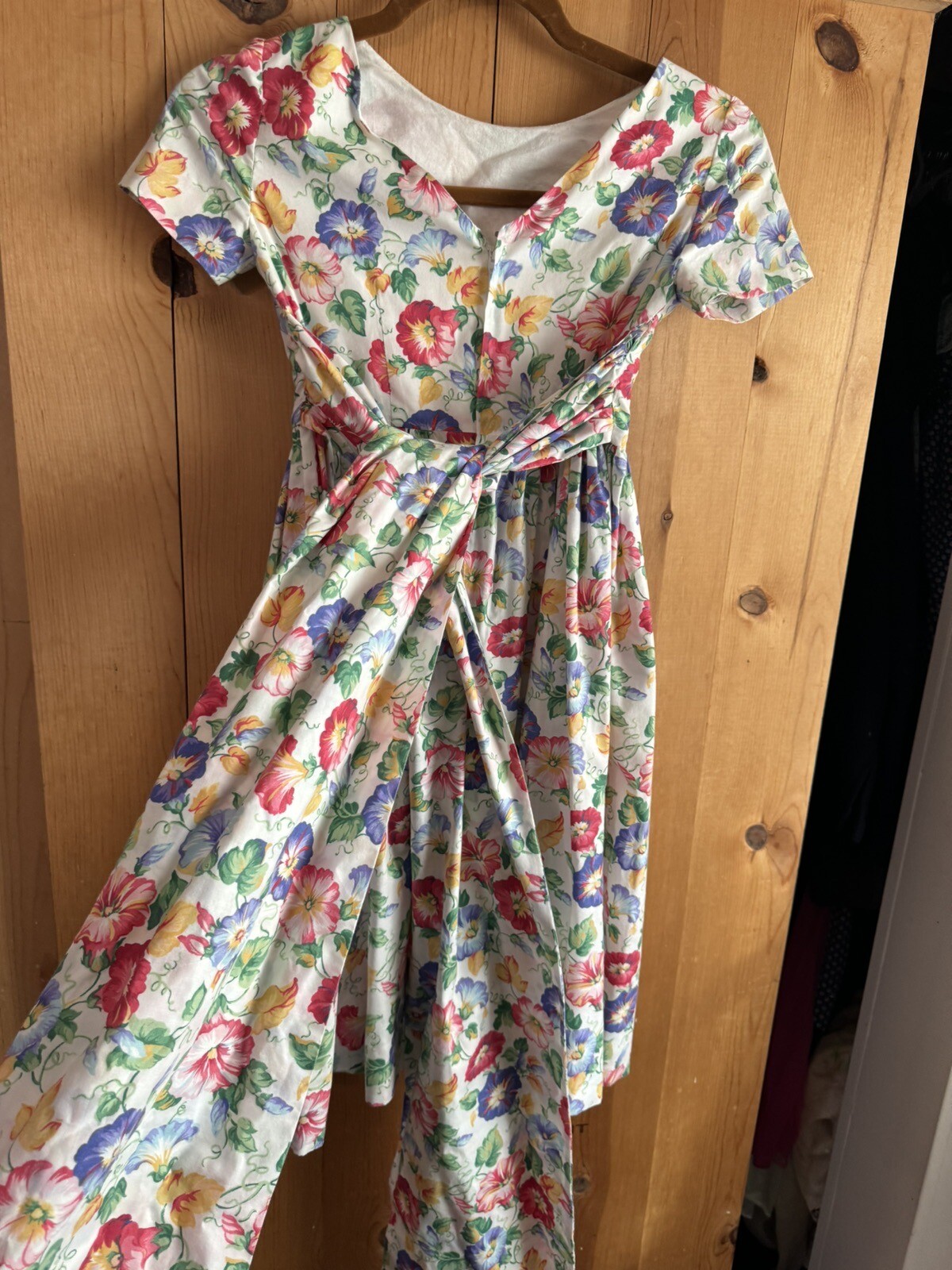 1990s VTG Morning Glory EASTER PRARIE Dress Girls Sz S 7-8? Huge Bow 28/23