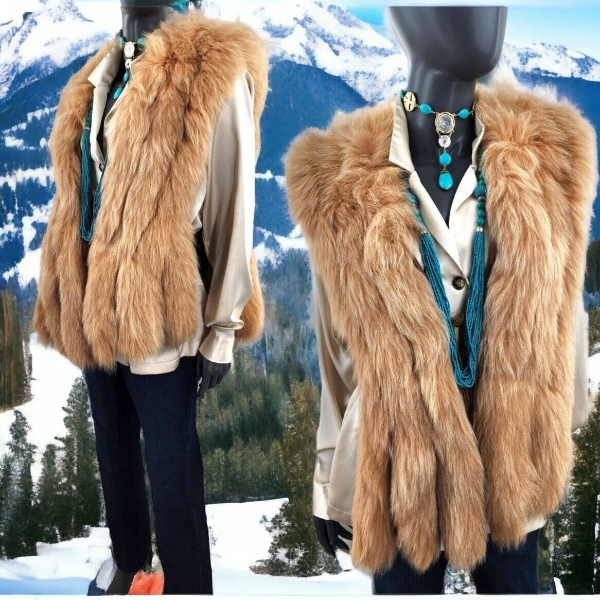 Jacques Saint Laurent Honey Blonde Fox Tail Vest 1980s Paris New York Vintage