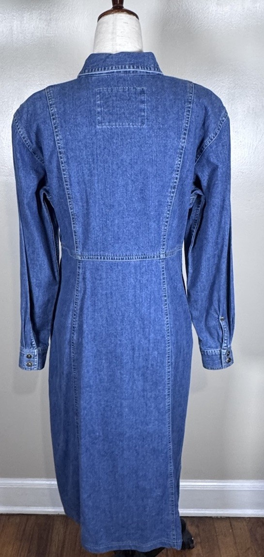 Vintage 90s Liz Claiborne Jeans Sz 10P Denim Buttoned Western Shirt Midi Dress